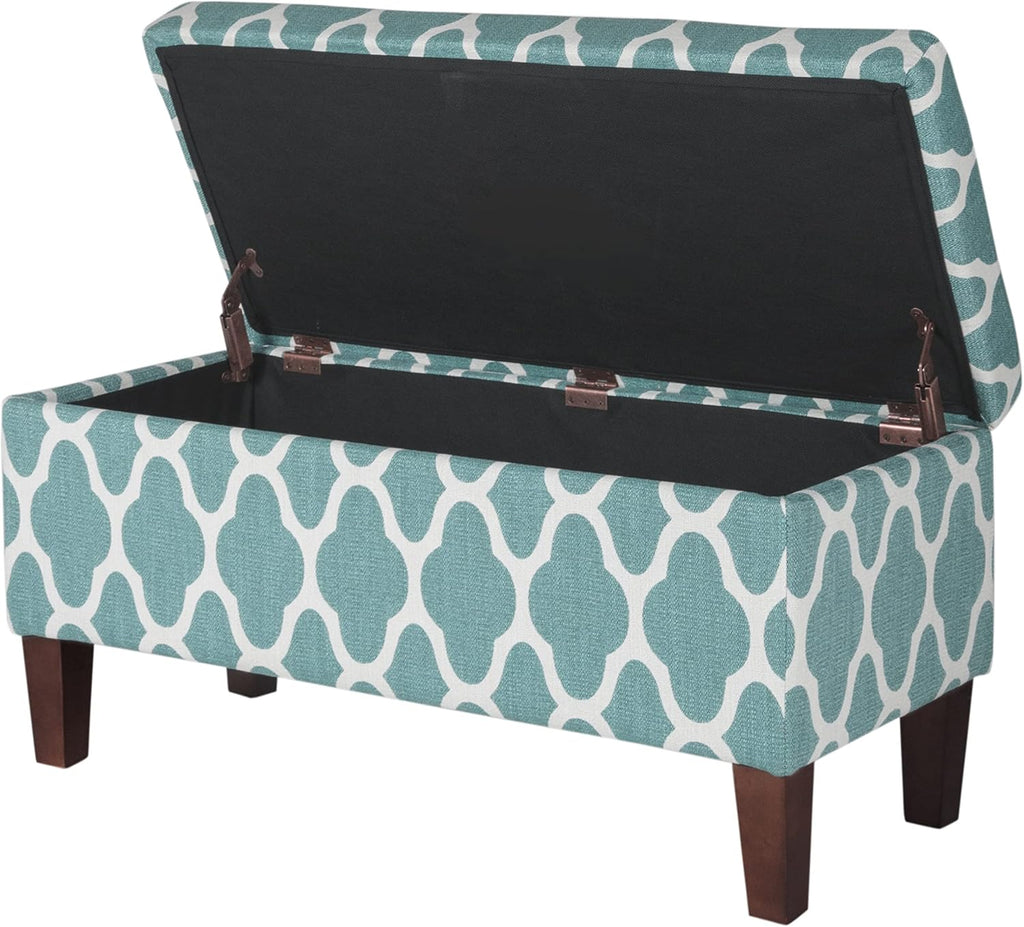 36" Storage Ottoman Bench with Hinged Lid - Teal Blue Geometric