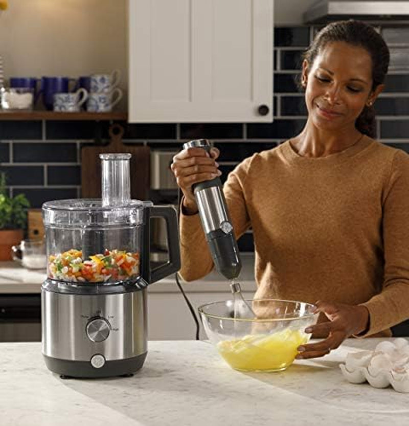 GE Immersion Blender | Handheld Blender for Shakes, Smoothies, Baby Food & More | Includes Whisk & Blending Jar | 2-Speed | Interchangeable Attachment for Easy Clean | 500 Watts | Stainless Steel
