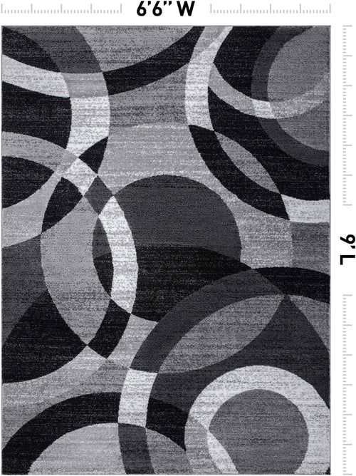 Abstract Circles Contemporary High Traffic Area Rug Gray 6'6" X 9' | Rectangular, Size 6'6" X 9', Living Room, Bedroom, Dining Room, Home Office, Kitchen, Entryway, Hallway, Nursery, Kids Room