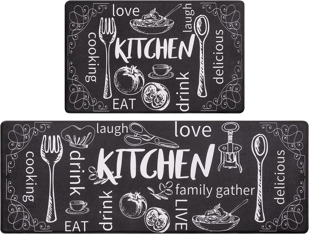 anti Fatigue Kitchen Rugs Set of 2, Cushioned Kitchen Mats for Floor | Non Slip Farmhouse Kitchen Rug and Runner Set, Waterproof Comfort Kitchen Floor Mat Carpet for Sink, Standing Desk, Laundry