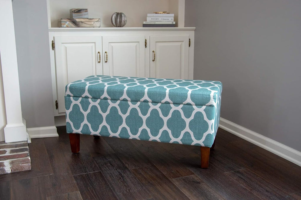 36" Storage Ottoman Bench with Hinged Lid - Teal Blue Geometric