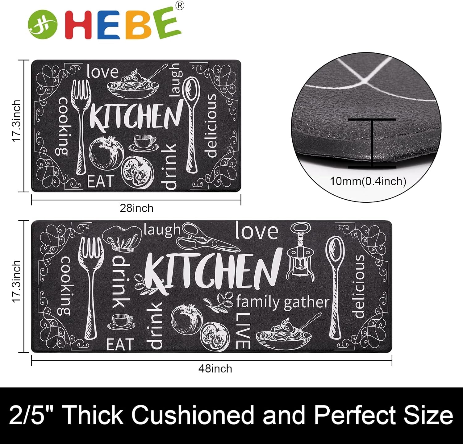 anti Fatigue Kitchen Rugs Set of 2, Cushioned Kitchen Mats for Floor | Non Slip Farmhouse Kitchen Rug and Runner Set, Waterproof Comfort Kitchen Floor Mat Carpet for Sink, Standing Desk, Laundry
