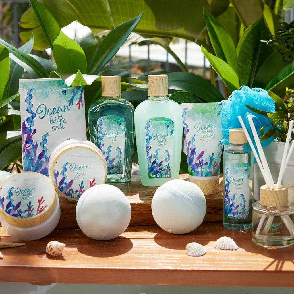 Bath Gift Baskets for Women - 12 Pcs Ocean Spa Gift Sets, Luxury Beauty Birthday Gifts for Her Home Spa Self Care Pampering
