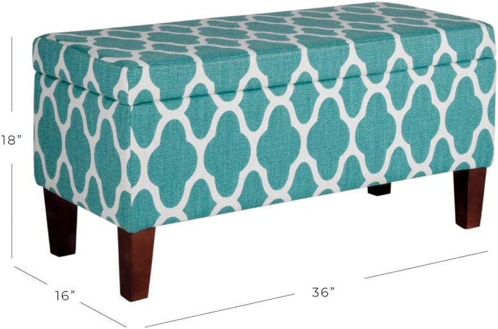36" Storage Ottoman Bench with Hinged Lid - Teal Blue Geometric