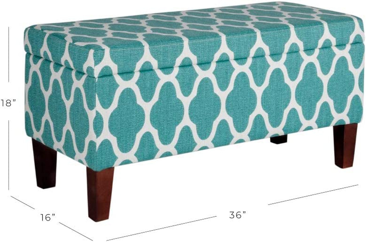 36" Storage Ottoman Bench with Hinged Lid - Teal Blue Geometric