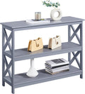 Yaheetech 42"L Console Table 3-Tier Narrow X-Frame Open Storage Shelf, Gray | Sofa Table for Entryway, Hallway and Living Room, Slim 14" Depth, Powder-Coated MDF, 88 Lb Top Load, Easy Assembly